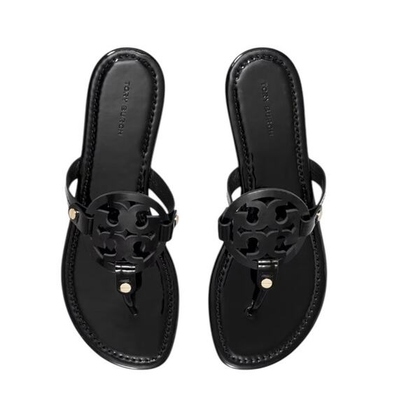 EUC Tory Burch Miller Black Sandals Flip Flops Size 11 Black Patent Leather - Picture 4 of 13
